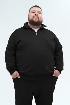 Світшот на блискавці чоловічий Plus Size Black 8XL