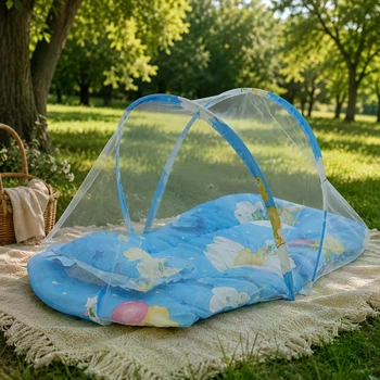 Детская складная москитная сетка-палатка для кроватки 45×45×90 см синяя защитный тент от насекомых