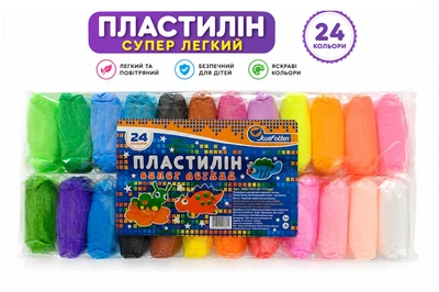 Пластилін супер легкий 24 кольори по 17грам та стеки, 34SL1002-24