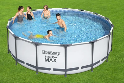Каркасний басейн Bestway 56438 (122*457 см., об'єм: 16015 л., картриджний фільтр-насос 3028 л/год, драбина, тент, серія: Steel Pro MAX)