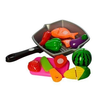 Продукты на липучке, сковородка, нож, досточка, продукты 7 шт, в сетке (RT3016C-2)