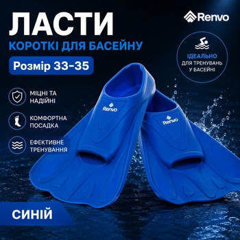 Ласты короткие для плавания Renvo Criz синие 33-35 для бассейна и тренировок с закрытой пяткой