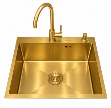 Кухонна мийка Valeso Handmade 60×50, PVD Gold DECOR, зі змішувачем