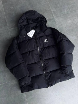 Мужская зимняя куртка кельвин кляйн черная с капюшоном брендовая Calvin Klein M (373582)