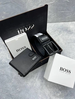 Чоловічий Подарунковий Кошельок Набір Boss Ремінь Гаманець - (187195)