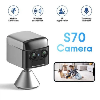 Беспроводная мини 4G IP камера Patrul Camsoy S70G Dual 5MP 2K Ultra FHD с SIM-картой, двумя объективами, 6X Zoom, датчиком движения, ИК-подсветкой и облачным хранением Черная