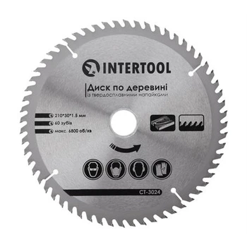 Круг пильный по дереву Intertool с твердосплавными напайками 210x30мм (CT-3024)