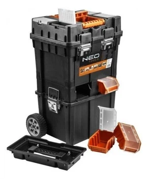 Ящик для инструмента на колесах NEO Tools, пластмассовый, 400x400x705 мм, Black-Orange (84-115)