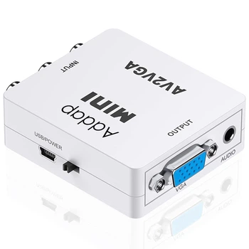 Відеоадаптер, перехідник з AV на VGA OEM AV2VGA-01, конвертер відео + аудіо сигналу, FullHD 1080P