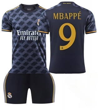 Футбольная форма детская Mbappé (Мбаппе) 9 Real Madrid (Реал Мадрид), сезон 24/25, 24 размер, рост 135-140 см, черная с оранжевым.