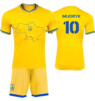 Форма футбольная детская Mudryk (Мудрик) 10 Ukraine (Сборная Украины), сезон 24/25, 26 размер, рост 140-145 см, желтая