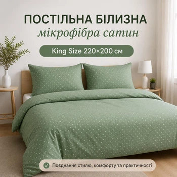 Комплект постельного белья King Size из микрофибры сатин 220×200 см SB-220 зелёный в горошек