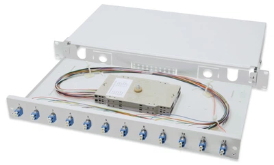Оптична панель DIGITUS 19' 1U, 12xLC duplex, incl, Splice Cass, OS2 Color Pigtails, Adapter (649415)