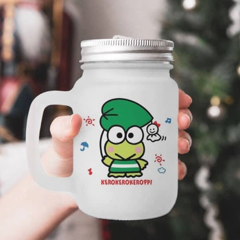 Чашка - банка для коктейлів з трубочкою матова з принтом Keroppi Sanrio Кероппі 430 мл (БА230135)