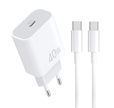 Мережевий зарядний пристрій з кабелем WUW-T108 PD 40W charger with C-C cable (6978749570358)