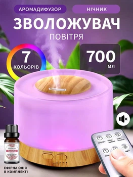 Зволожувач повітря очищувач 3в1 ультразвуковий безшумний аромадифузор 700 мл для дому портативний світлодіодний нічник для читання дітей арома лампа з ефірною олією 10 мл (0245-0021)