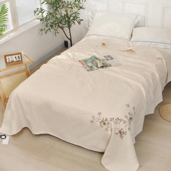 Бавовняно-лляне покривало з вишитим куточком Colorful Home 200*230 см