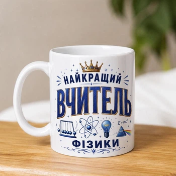 Белая керамическая чашка с дизайном "Лучший учитель физики"
