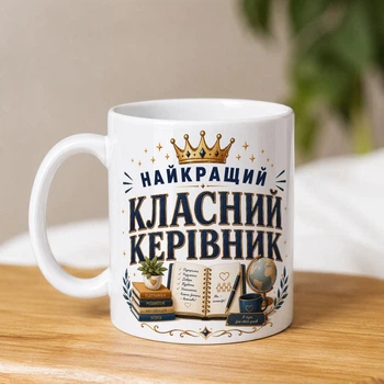 Белая керамическая чашка с надписью "Лучший классный руководитель"