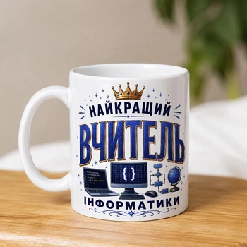 Белая керамическая чашка с дизайном "Лучший учитель информатики"