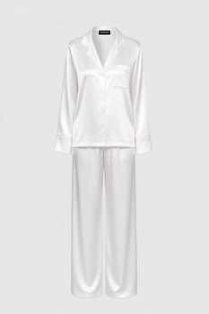 Жіноча шовкова піжама BOBRAND “Total White” — сорочка і штани - 2XL