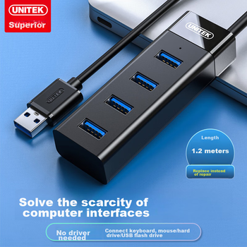 Кабель-удлинитель для USB 3.0-концентратора UNITEK, высокоскоростной 4-портовый разветвитель, док-станция расширения USB с одним портом на несколько портов, конвертер USB-кабеля для ноутбука Y-3098BBK