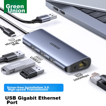 Адаптер UGREEN USB 3.0 — Gigabit Ethernet, док-станция расширения сети, внешний преобразователь кабеля RJ45, сетевой адаптер для настольных и портативных компьютеров.