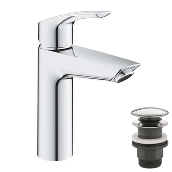Grohe Eurosmart New Однорычажный смеситель для раковины M-Size + нажимной донный клапан (23923003)