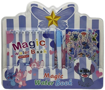 Альбом для малювання водою Magic Water Book «Стич» 30×26 см, 4 аркуші з ручкою та наклейками (блакитний) (9900-ST)