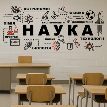 Виниловая интерьерная наклейка для школы "Мир науки", 970х425 мм, черный, TM Frodecal