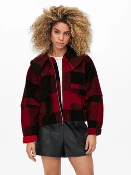 Куртка ONLBROOKLYN L/S CROP CHECK JACKET PNT 15243803-Barbados Cherry-Checks:W. BLACK CHECK ONLY L Ч 15243803-BARBADOS CHERRY- M