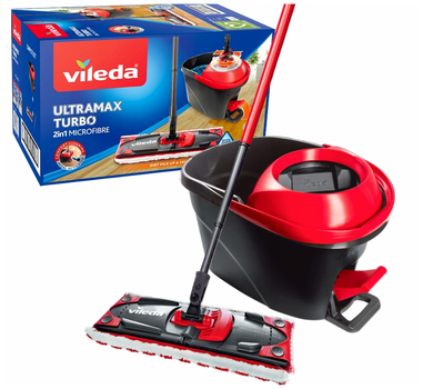 Набор для уборки Vileda Ultramax Turbo швабра с платформой телескопическая ручка микрофибра Чехия