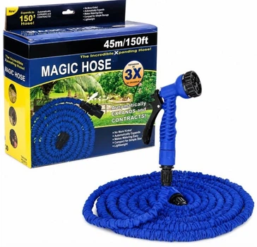Садовый шланг для полива MAGIC HOSE 45м/150ft саморастягивающийся, синий