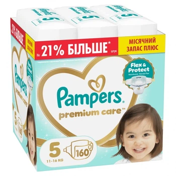 Подгузники Pampers Premium Care Розмір 5 (11-16 кг) 160 шт (8006530223799) (22516)