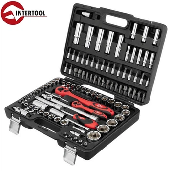 Набор инструментов профессиональный INTERTOOL ET-6108 (1/2" + 1/4", Cr-V, 108 ед., головки: 6-гр. 4-32 мм, E4-E24, биты 35 ед., удлин. головки: 6-22 мм), Cr-V)
