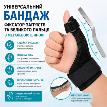 Універсальний бандаж фіксатор зап’ястя та великого пальця з металевою шиною, 1 шт Чорний