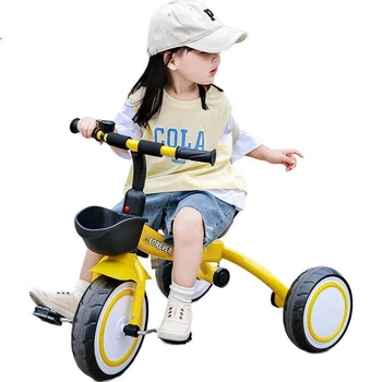 Детский трехколесный велосипед FOREVER, машинка для малышей от 1 до 3 лет, детский велосипед с педалями, велосипед-самокат, велосипед, ярко-желтый цвет.