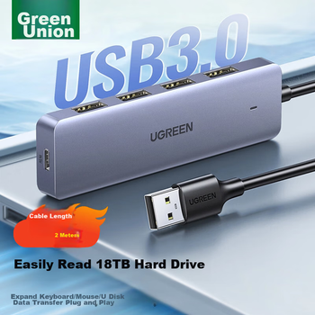 USB-концентратор UGREEN 3.0, высокоскоростная док-станция расширения с 4 портами, разветвитель, многопортовый адаптер для ноутбуков и настольных компьютеров, удлинительный кабель.