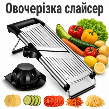 Овочерізка слайсер для овочів та фруктів багатофункціональна ручна регульована терка універсальна професійна мандоліна мультислайсер з нержавіючої сталі