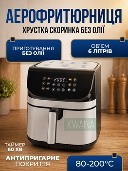 Аэрофритюрница мультипечь аэрогриль 1800 Вт 6 л электрическая фритюрница без масла для дома кухни компактная сенсорная с режимами приготовления