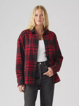 Рубашка хлопковая оверсайз женская Levi`s 163618388 L Красная в клетку (1159864333)