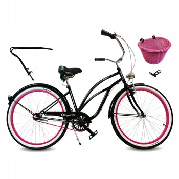 Велосипед жіночий Beach Cruiser 26 LADY чорний рожевий ROYALBI кошик-стійка