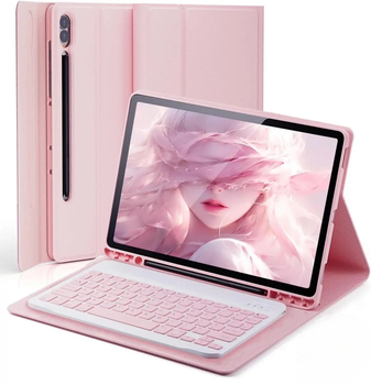 Чохол-клавіатура для Samsung Galaxy Tab S10 Ultra/S9 Ultra/S8 Ultra 14.6 Рожевий знімна магнітна клавіатура QWERTZ трекпад S Pen