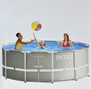 Каркасный бассейн Intex 366×122 см круглый Prism Frame с фильтр-насосом и металлической стремянкой, объем 10685 л