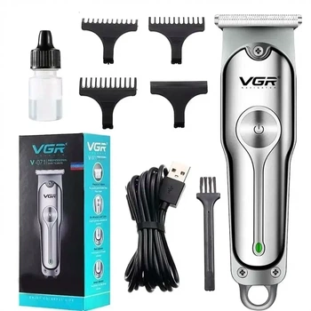 Беспроводная машинка для стрижки волос и бороды 10 Вт USB 15х4.5х3.5 см VGR V-071 с 3 насадками