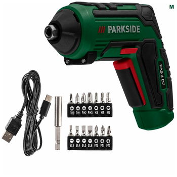 Аккумуляторная отвертка Parkside PAS 4 D7 4 В 1500 мАч 10 Нм с насадками и USB-C для работы и ремонта