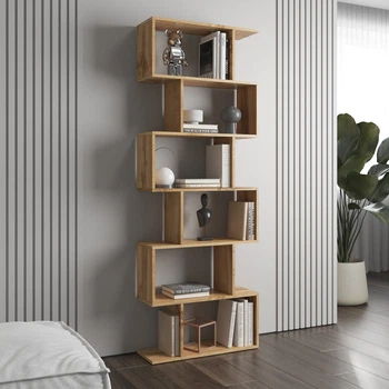 Полка для книг VAYS M-56 Дуб Аппалачи, стеллаж на 6 полок, ЛДСП, 70×24×195 см - для дома, гостиной, офиса