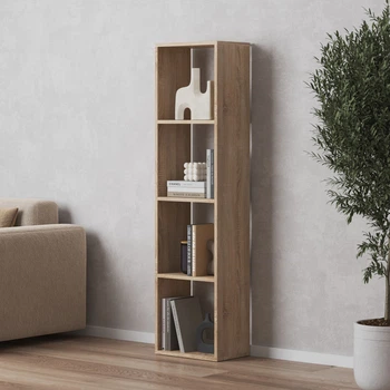 Стеллаж VAYS M-53 Дуб Сонома, книжная полка на 4 ячейки, ЛДСП, 37×29×143 см - для дома, офиса, детской или гостиной