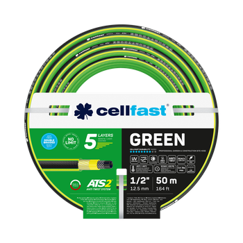 Шланг для полива Cellfast GREEN TSV 1/2''50м – прочный, износостойкий, легкий и гибкий для ежедневного полива.