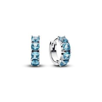 Срібні сережки Pandora «Блакитні хупи» Срібні кульчики-хупи Пандора Блакитний кристал Круглі 293851C01